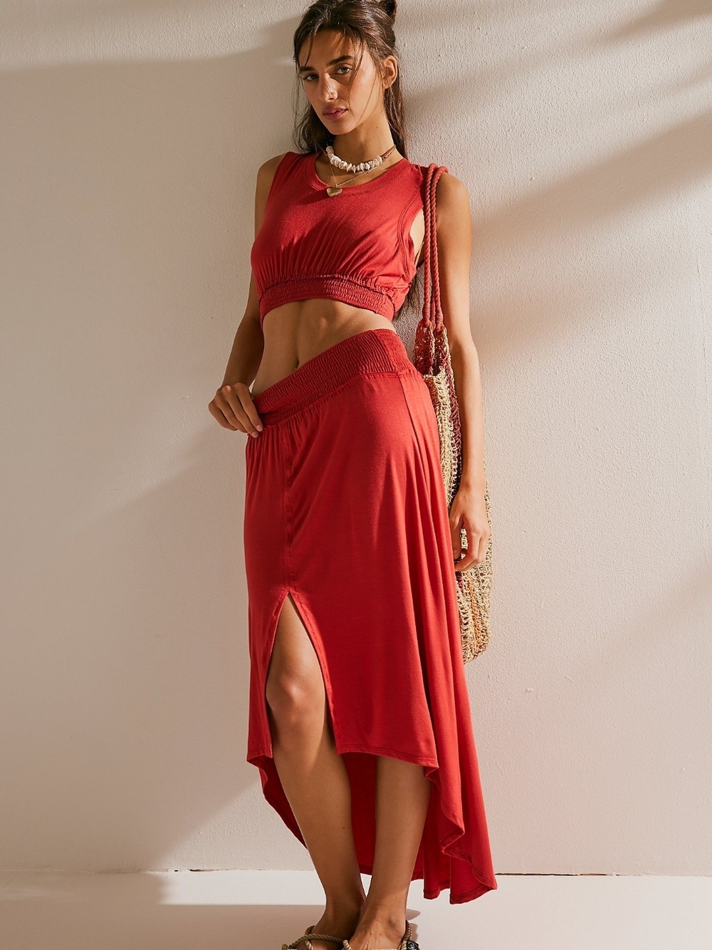 Free People Dusty Rose/ Mauve High-Low Maxi Skirt Set